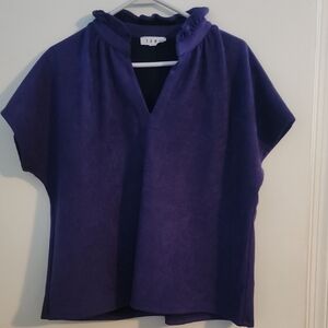 THML Purple Boxy Short Sleeve Blouse with Mandarin Collar